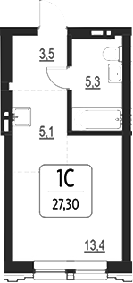 Планировка своб. план. 27.30 м² в ЖК «Первый»