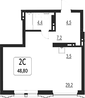 Планировка свободная планировка 48.80 м² в ЖК «Первый»