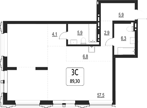 Планировка свободная планировка 89.40 м² в ЖК «Первый»