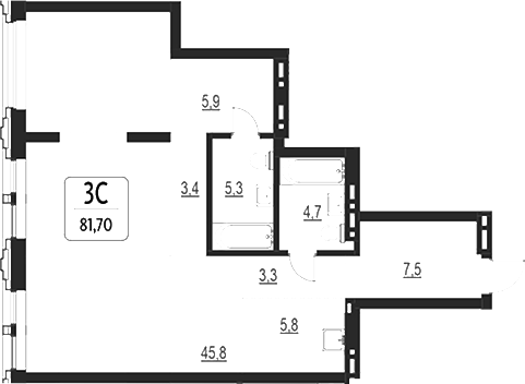 Планировка своб. план. 81.70 м² в ЖК «Первый»