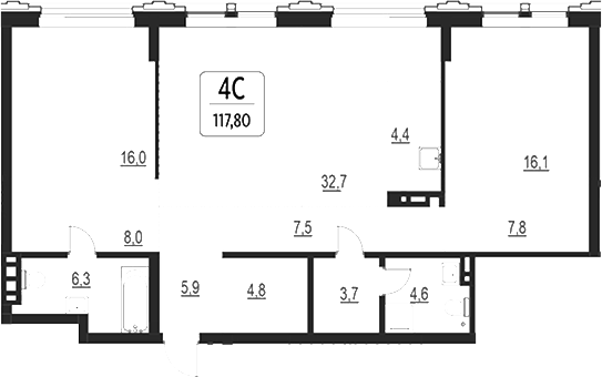 Планировка своб. план. 117.80 м² в ЖК «Первый»