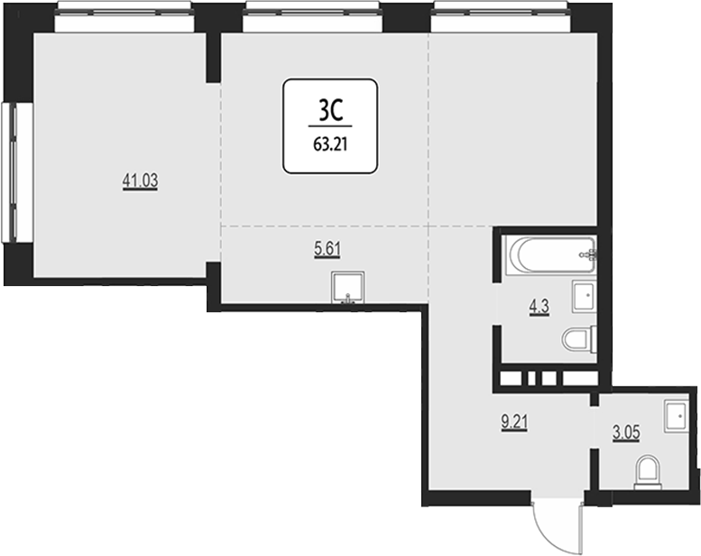 Планировка своб. план. 63.21 м² в ЖК «Первый»