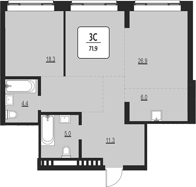 Планировка своб. план. 71.90 м² в ЖК «Первый»