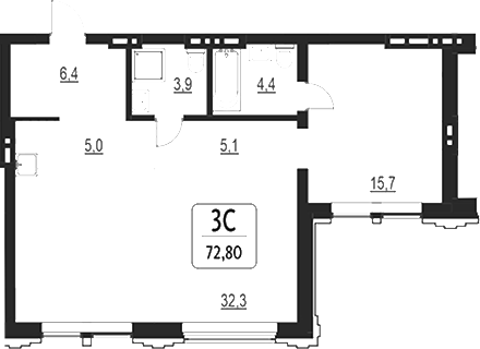 Планировка свободная планировка 72.80 м² в ЖК «Первый»