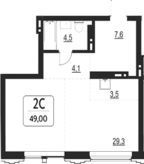 Планировка своб. план. 49.00 м² в ЖК «Первый»