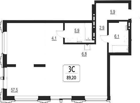 Планировка свободная планировка 89.20 м² в ЖК «Первый»