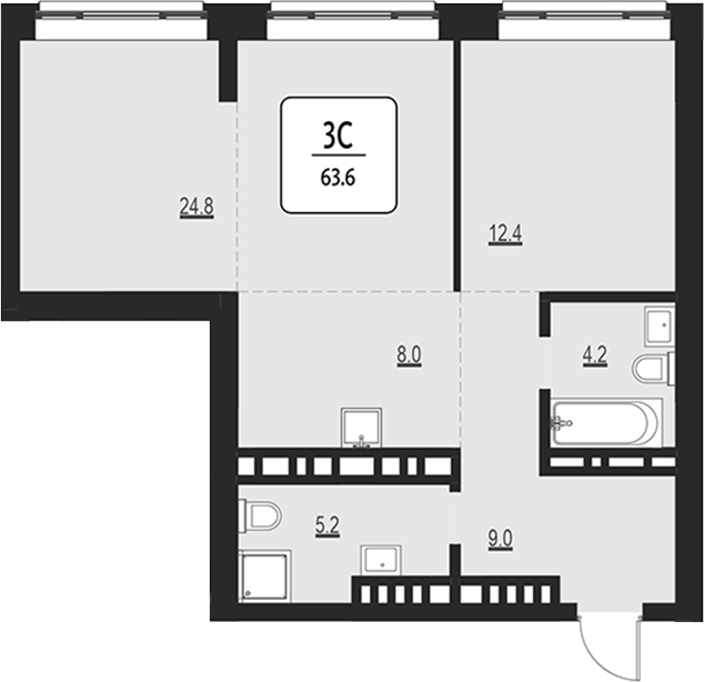 Планировка свободная планировка 63.60 м² в ЖК «Первый»