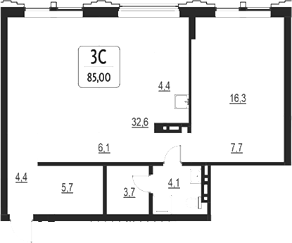 Планировка своб. план. 85.00 м² в ЖК «Первый»