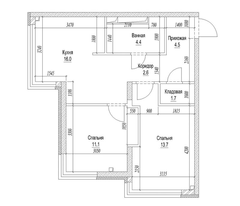 Планировка 2-к.кв 57.00 м² в ЖК «Сити-парк. Кемерово»