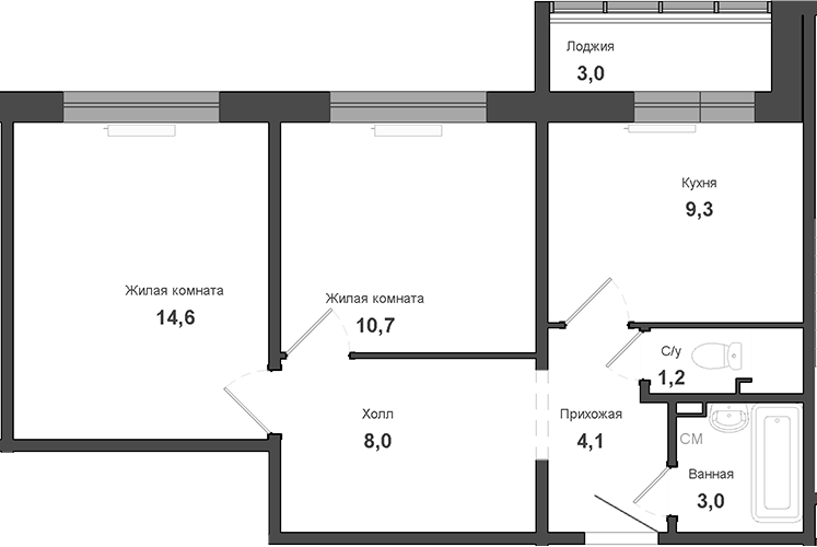 Планировка 2-к.кв 50.90 м² в ЖК «Чистая Слобода»