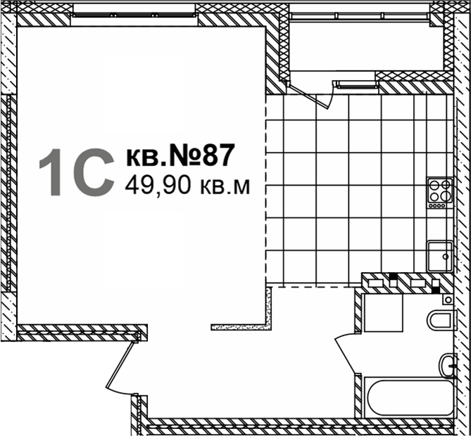 Планировка свободная планировка 49.90 м² в ЖК «Римский квартал»