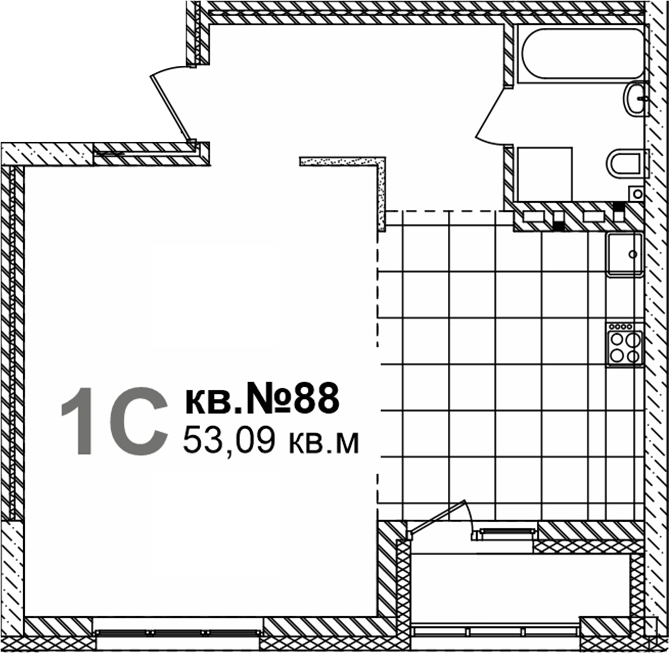 Планировка своб. план. 53.09 м² в ЖК «Римский квартал»