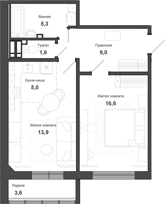 Планировка 2е-к.кв 53.20 м² в ЖК «Чистая Слобода»