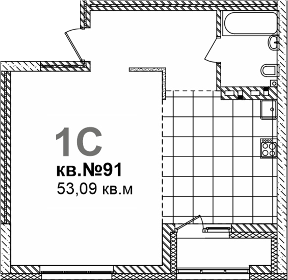 Планировка свободная планировка 53.09 м² в ЖК «Римский квартал»