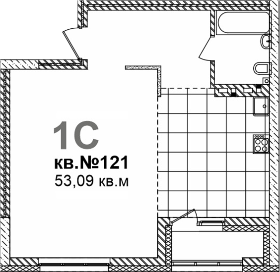 Планировка свободная планировка 53.09 м² в ЖК «Римский квартал»