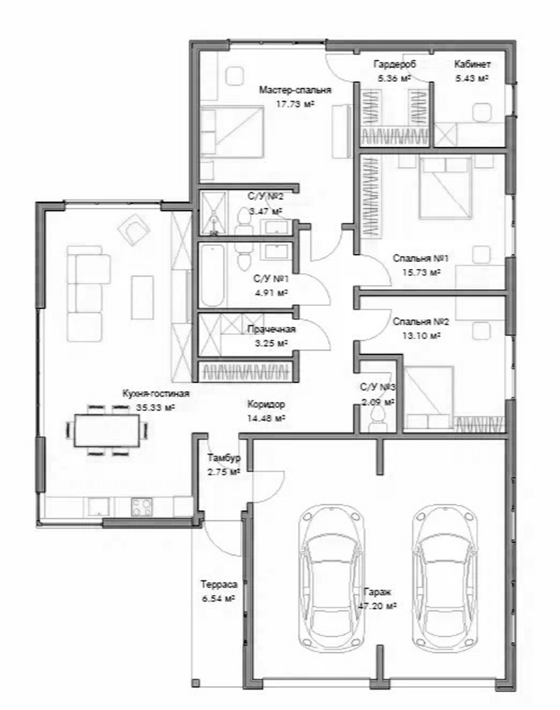 Планировка коттеджи 177.00 м² в ЖК «Коттеджный поселок Соловьи. НОРТХАУС»