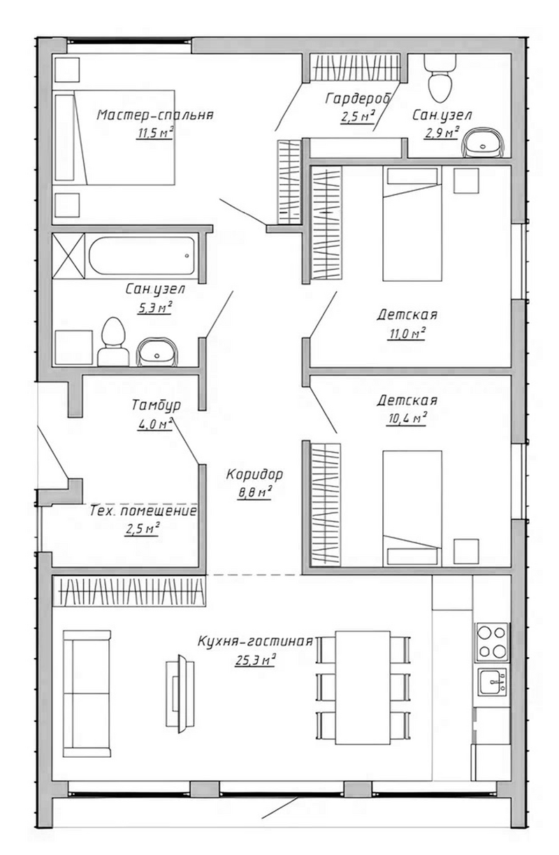 Планировка коттеджи 84.00 м² в ЖК «Коттеджный поселок Соловьи. НОРТХАУС»