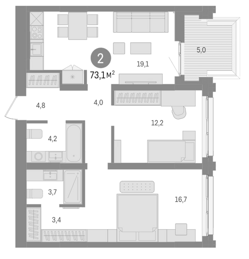 Планировка 3е-к.кв 68.10 м² в ЖК «Европейский берег»