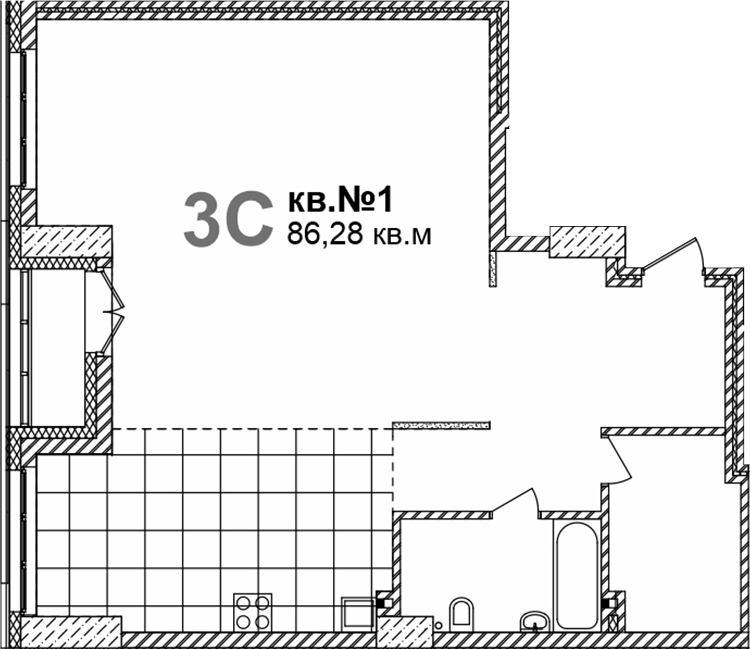 Планировка своб. план. 86.28 м² в ЖК «Римский квартал»