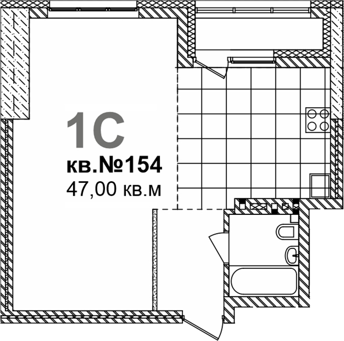 Планировка своб. план. 47.00 м² в ЖК «Римский квартал»