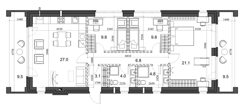 Планировка коттедж 90.48 м² в ЖК «Коттеджный поселок Березки Элитный»