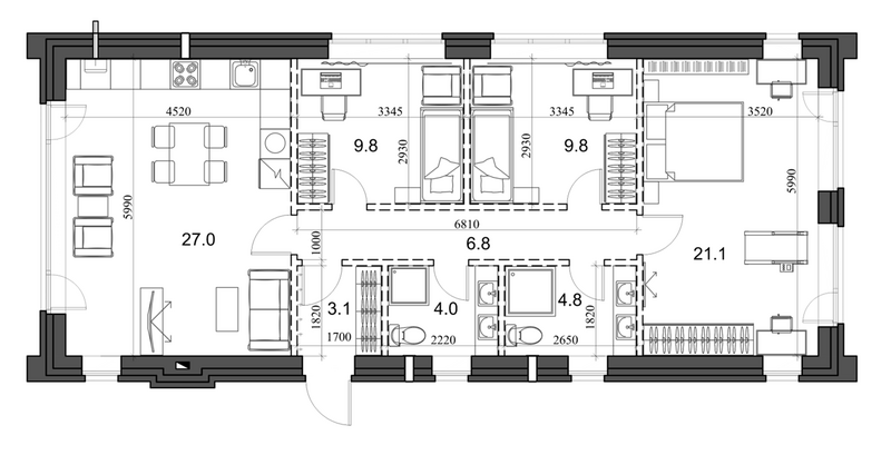 Планировка коттеджи 90.38 м² в ЖК «Коттеджный поселок Березки Элитный»
