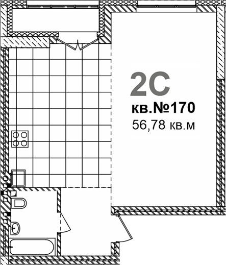 Планировка свободная планировка 56.78 м² в ЖК «Римский квартал»