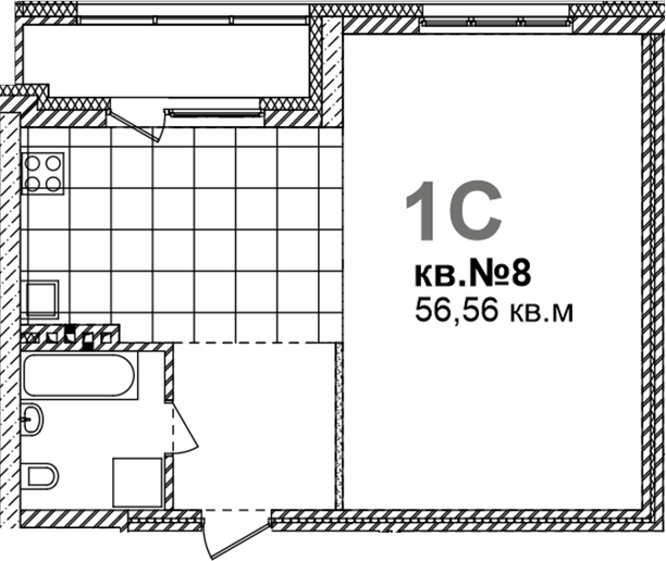 Планировка свободная планировка 56.56 м² в ЖК «Римский квартал»