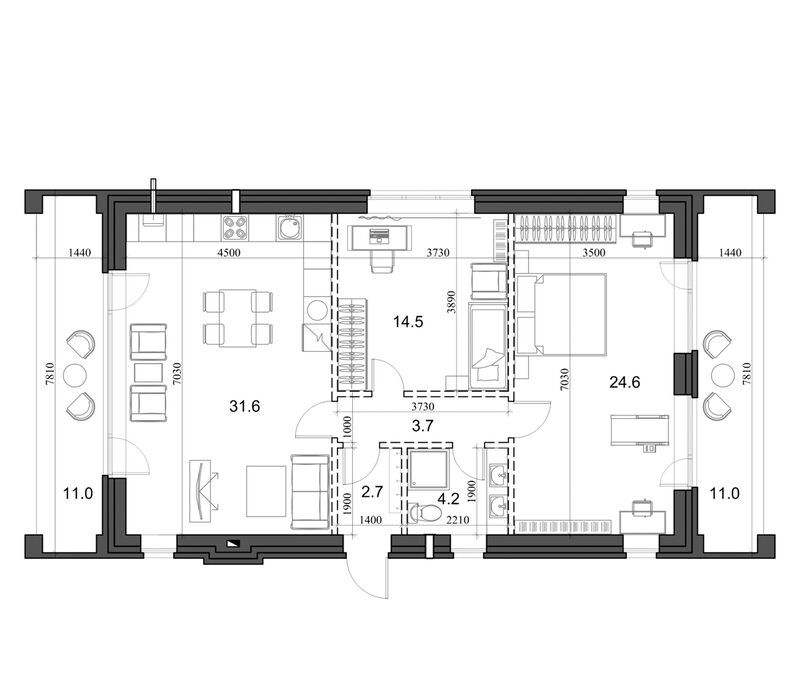 Планировка коттеджи 84.24 м² в ЖК «Коттеджный поселок Березки Элитный»