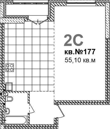 Планировка свободная планировка 56.78 м² в ЖК «Римский квартал»