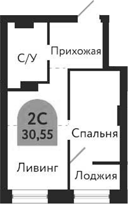 Планировка 2е-к.кв 30.55 м² в ЖК «Квартал 1604. Томск»