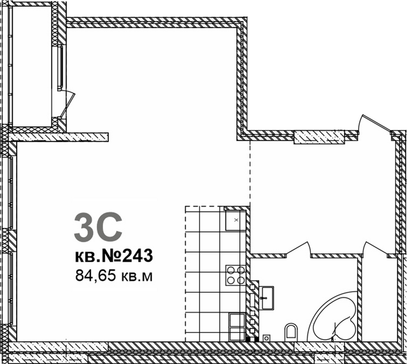 Планировка своб. план. 84.65 м² в ЖК «Римский квартал»