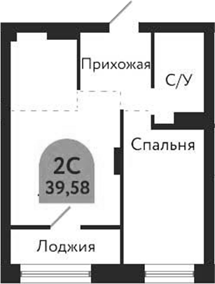 Планировка 2е-к.кв 39.58 м² в ЖК «Квартал 1604. Томск»