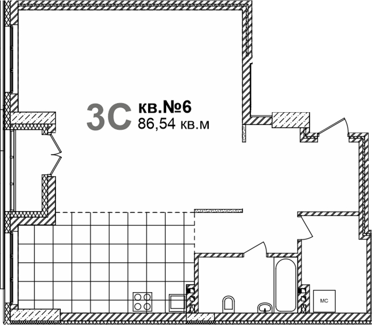 Планировка свободная планировка 86.54 м² в ЖК «Римский квартал»