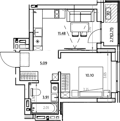 Планировка 1-к.кв 32.14 м² в ЖК «Звездный. Горно-Алтайск»