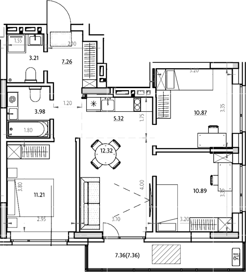 Планировка 4е-к.кв 69.29 м² в ЖК «Звездный. Горно-Алтайск»