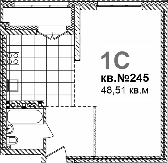Планировка свободная планировка 48.51 м² в ЖК «Римский квартал»