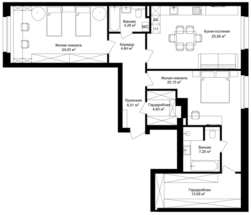 Планировка свободная планировка 110.54 м² в ЖК «Римский квартал»