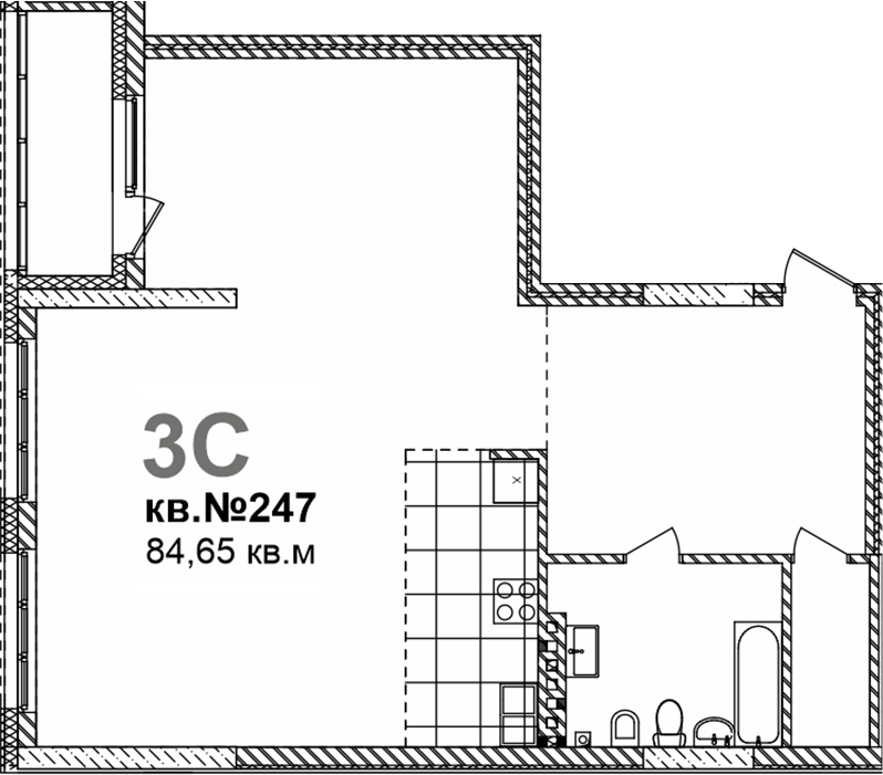 Планировка свободная планировка 84.65 м² в ЖК «Римский квартал»