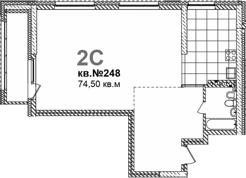 Планировка свободная планировка 74.50 м² в ЖК «Римский квартал»