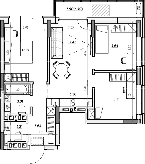 Планировка 4е-к.кв 67.43 м² в ЖК «Звездный. Горно-Алтайск»