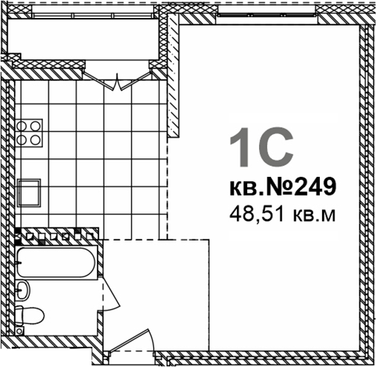 Планировка свободная планировка 48.51 м² в ЖК «Римский квартал»