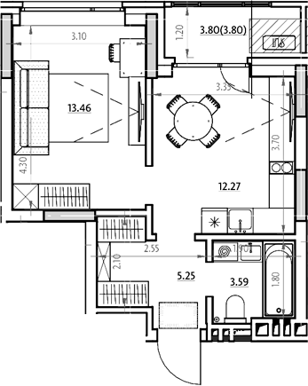Планировка 1-к.кв 36.80 м² в ЖК «Звездный. Горно-Алтайск»