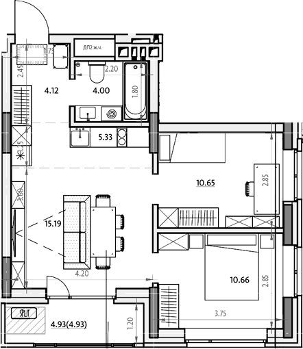 Планировка 3е-к.кв 52.73 м² в ЖК «Звездный. Горно-Алтайск»