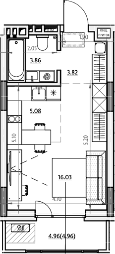 Планировка студии 31.22 м² в ЖК «Звездный. Горно-Алтайск»