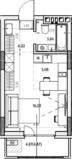 Планировка студии 30.76 м² в ЖК «Звездный. Горно-Алтайск»