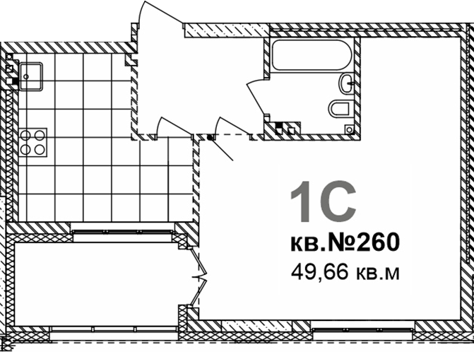 Планировка свободная планировка 49.66 м² в ЖК «Римский квартал»