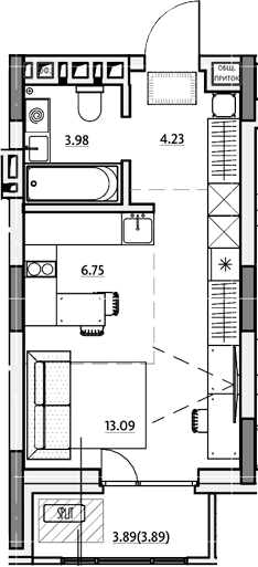 Планировка студии 29.85 м² в ЖК «Звездный. Горно-Алтайск»