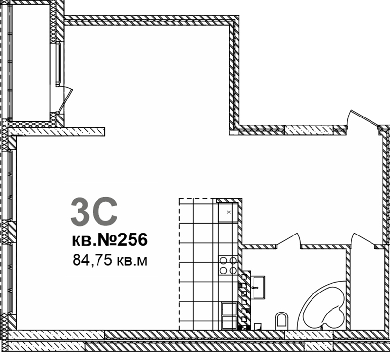Планировка свободная планировка 84.75 м² в ЖК «Римский квартал»