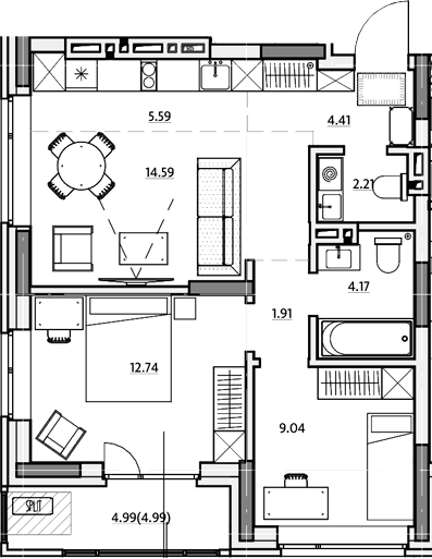 Планировка 3е-к.кв 55.80 м² в ЖК «Звездный. Горно-Алтайск»